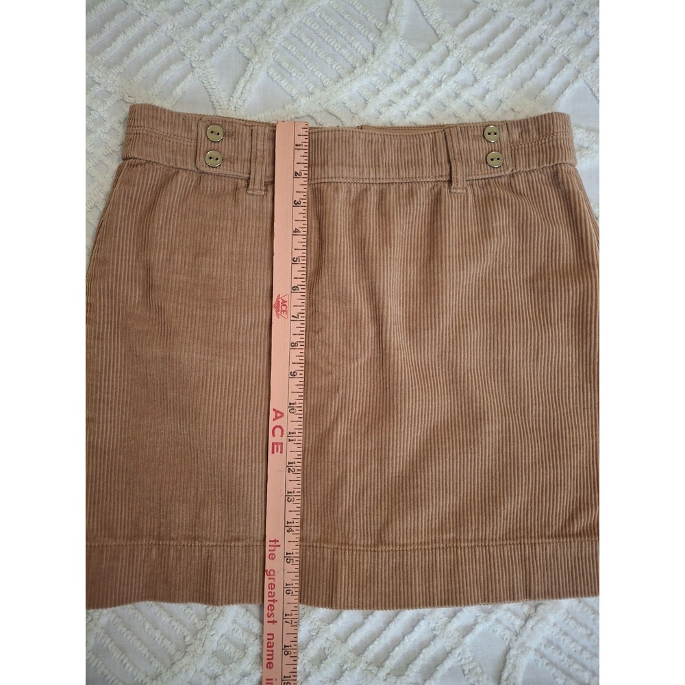 LOFT Womens Size 6 Corduroy Mini Skirt Tan Cotton Button Waist Back Zip - Picture 2 of 6